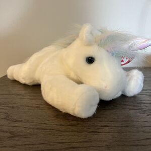 Vintage NWT 2001 Ty Beanie Buddy Mystic the White Unicorn 12” Plush Iridescent